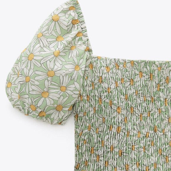 NWOT ZARA Floral Daisy Printed Linen Blend Dress Straight Neckline - Picture 6 of 10